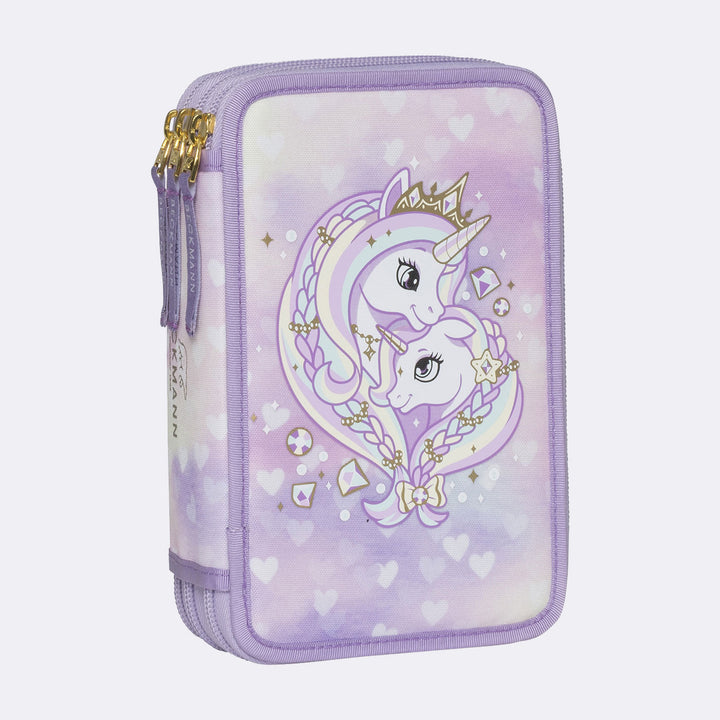 Trelags penalhus med indhold, Unicorn Princess Purple