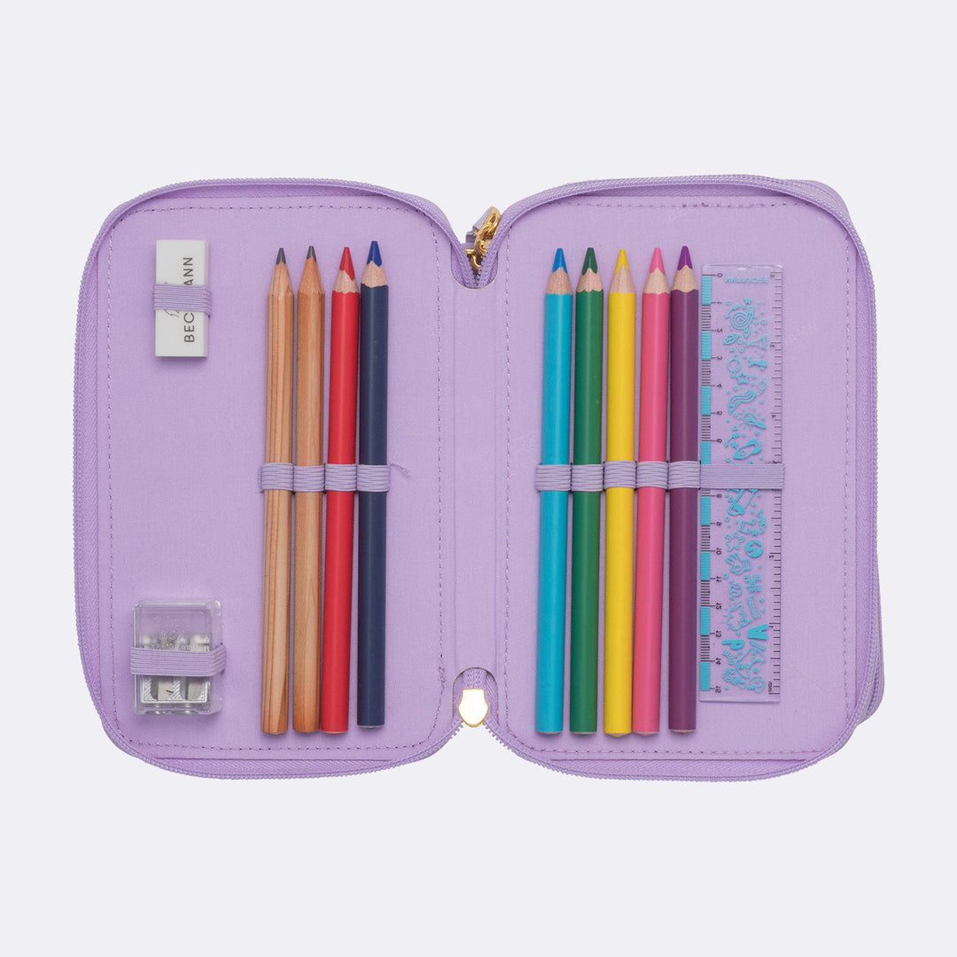 Trelags penalhus med indhold, Unicorn Princess Purple