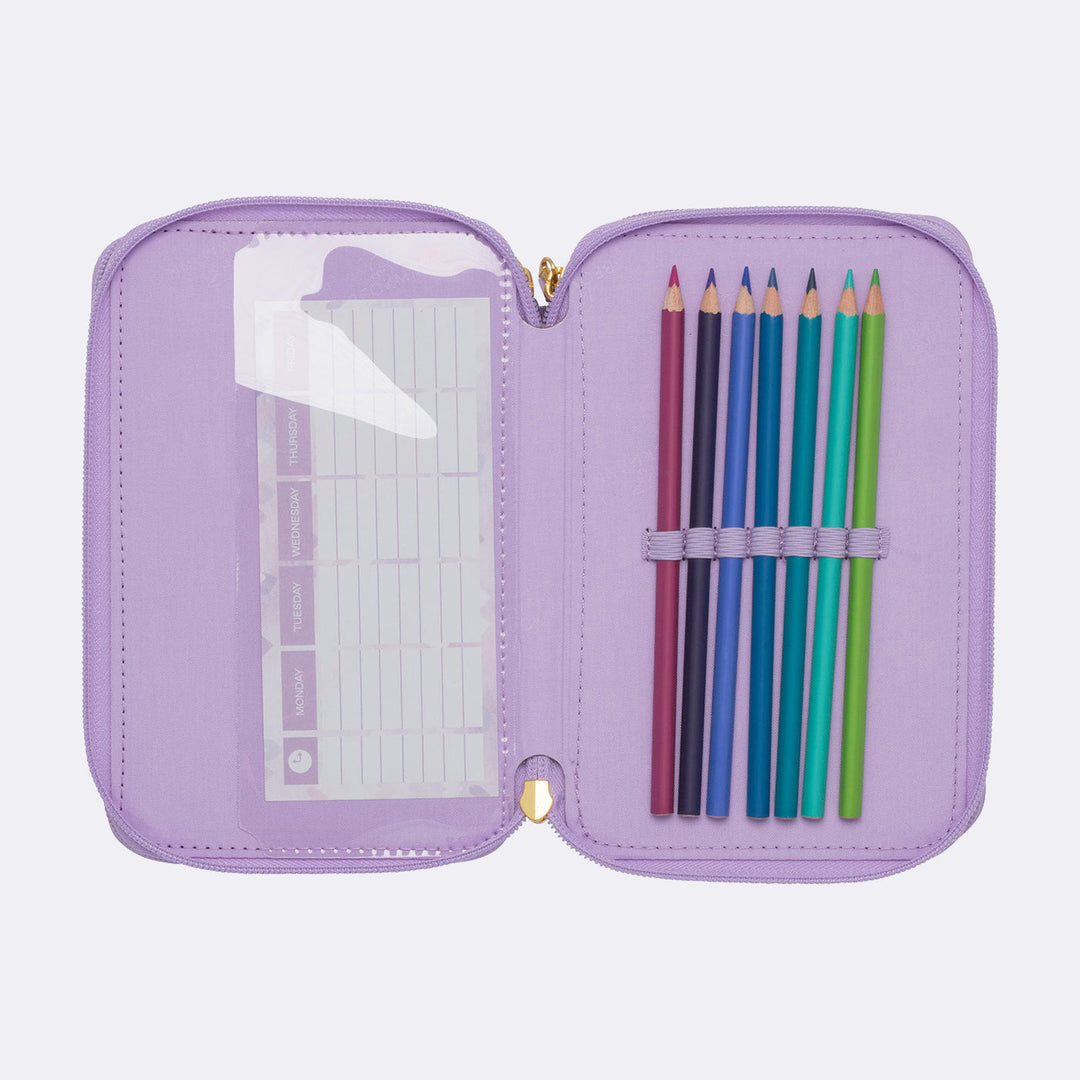 Trelags penalhus med indhold, Unicorn Princess Purple