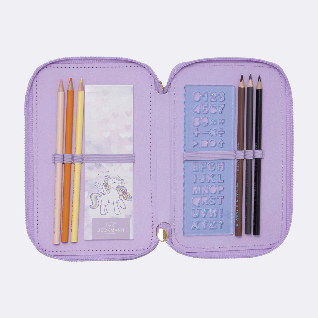 Trelags penalhus med indhold, Unicorn Princess Purple