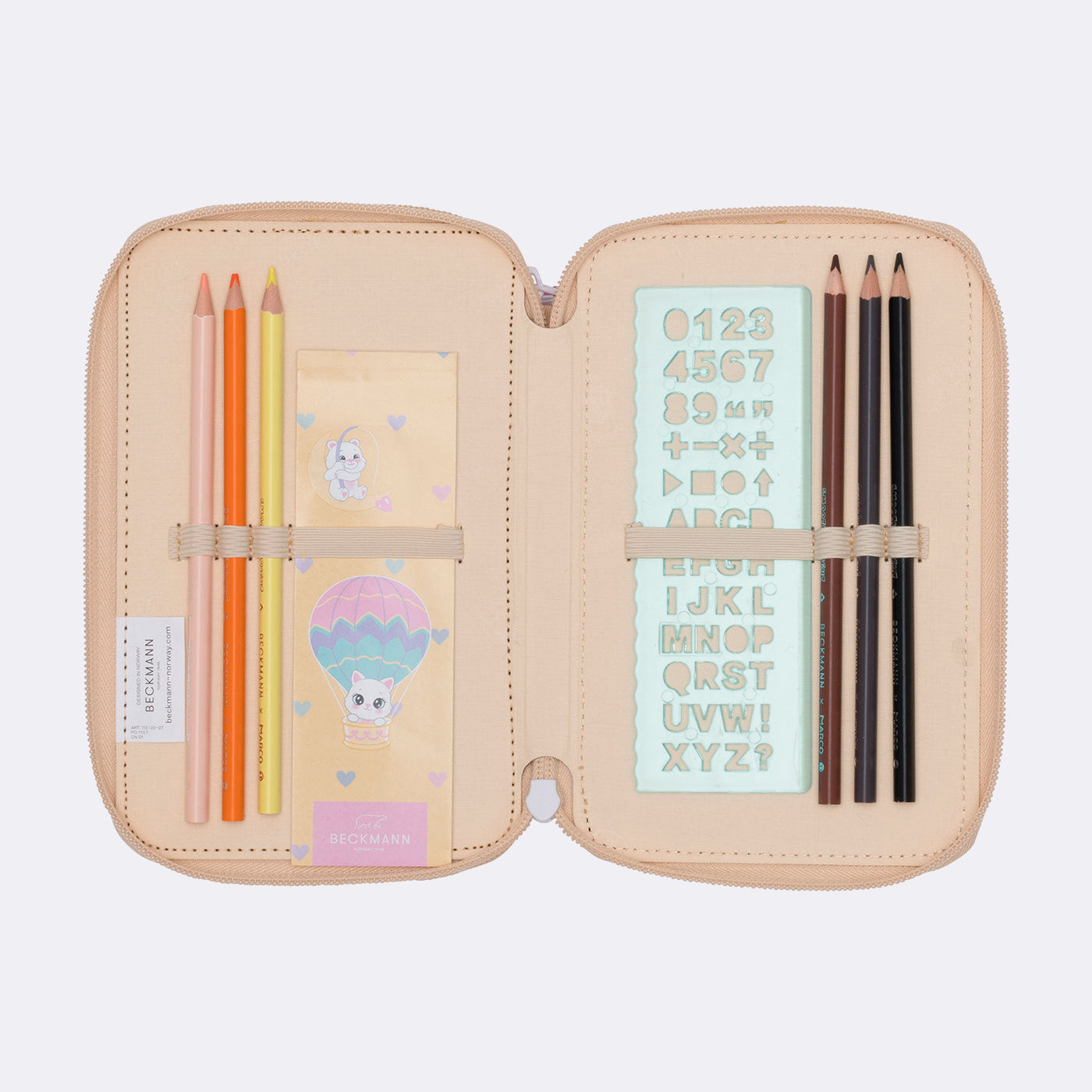 Three section pencil case with content, Yellow Heart – Beckmann Norway