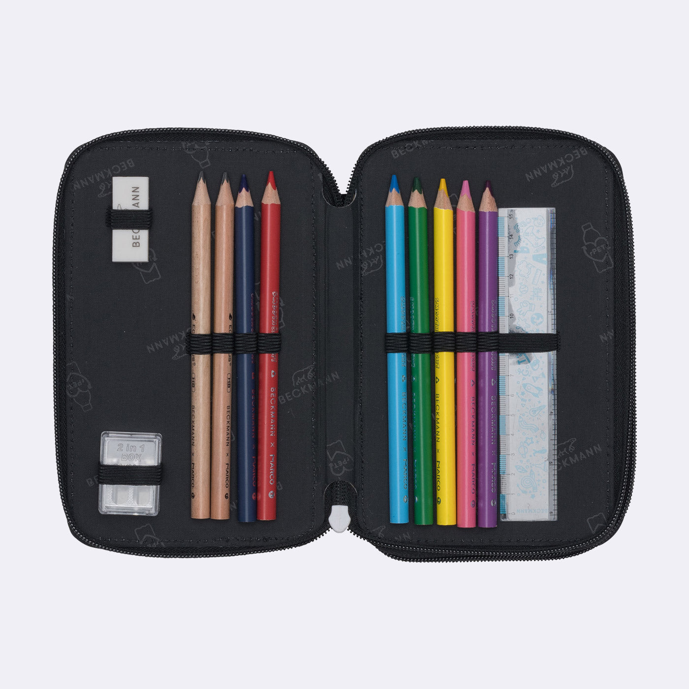 Three section pencil case with content, Ninja Elements – Beckmann