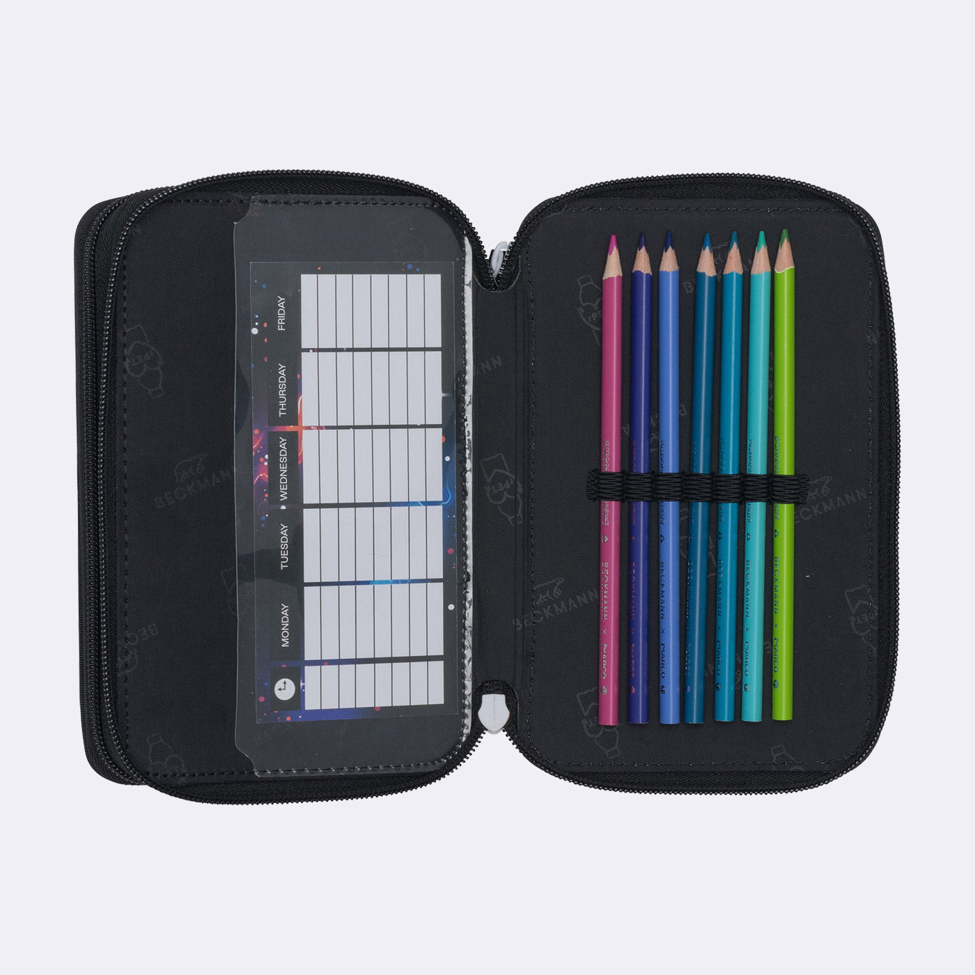Three section pencil case with content, Ninja Elements