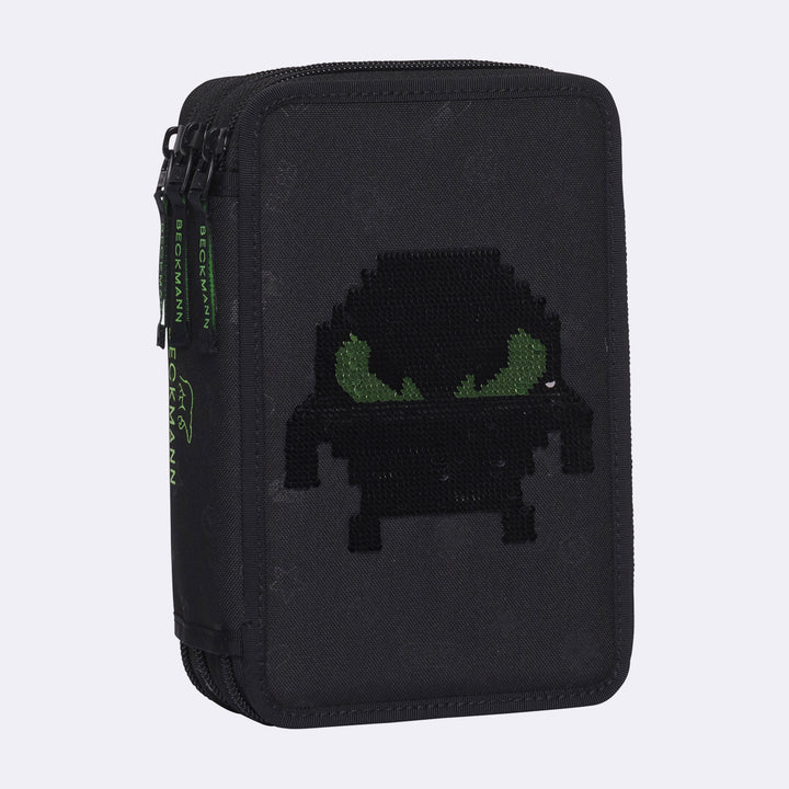 Three section pencil case with content, Pixel