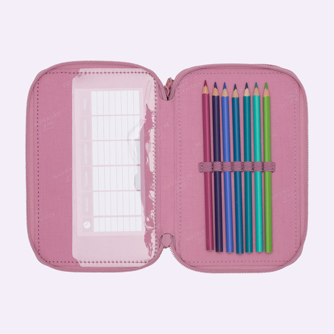 Trelags penalhus med indhold, Pink