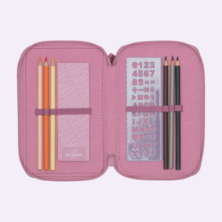 Trelags penalhus med indhold, Pink