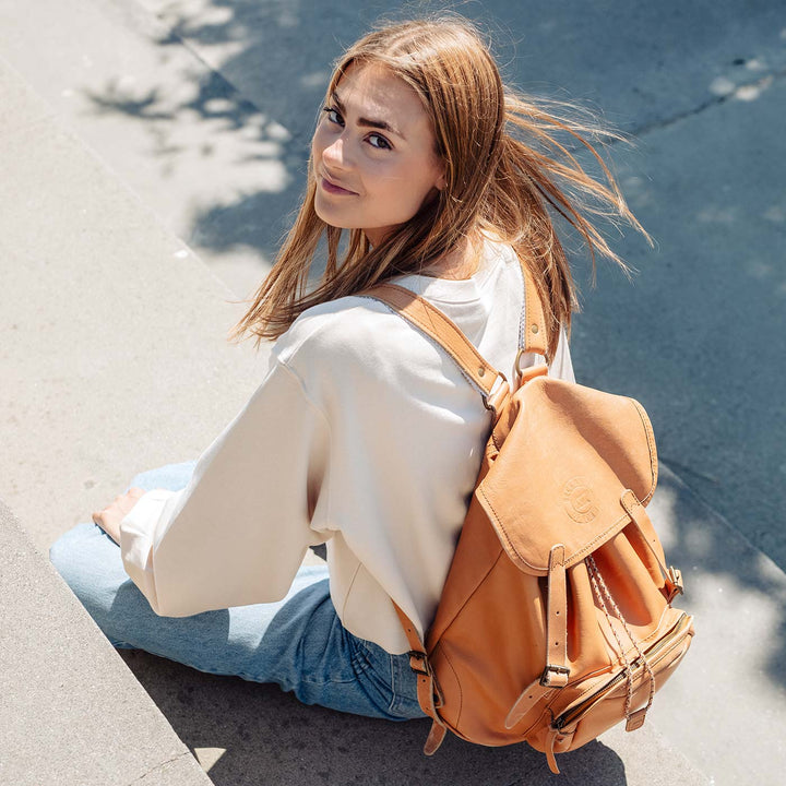 Leather backpack 18 liter, Nature